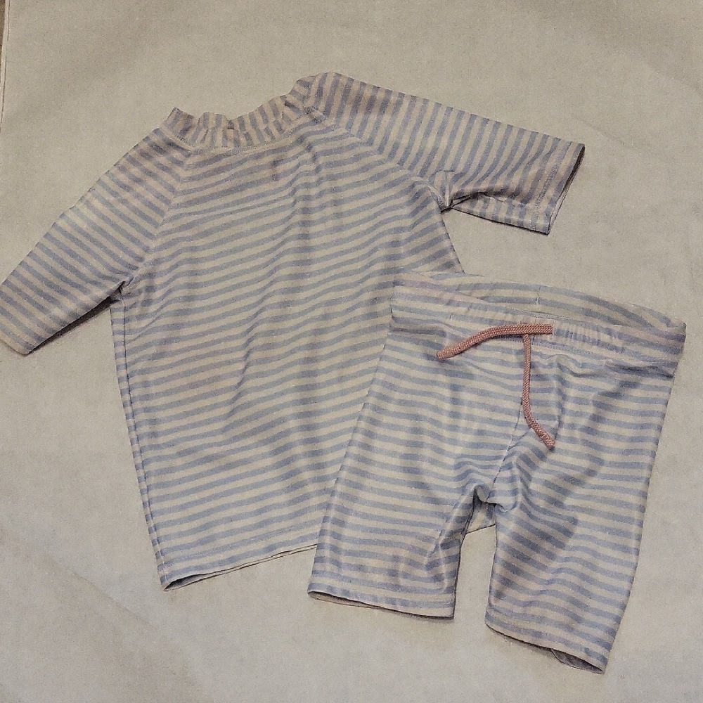 Two piece striped girl's rashguard swimsuit